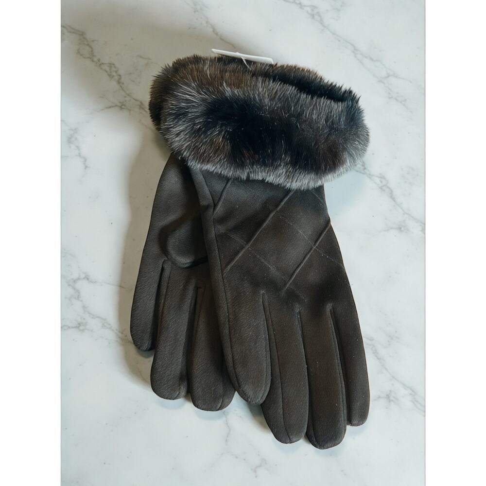 J.Crew Faux Fur Trim Black Winter Gloves Women’s M - Picture 5 of 6